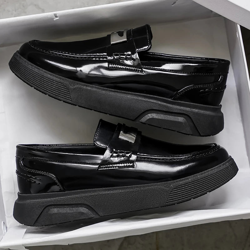 New Leather Men's Slip On Loafers Preppy Thick-soled British Black Breathable Non Slip Daily Fashion Casual Outdoor Sneakers