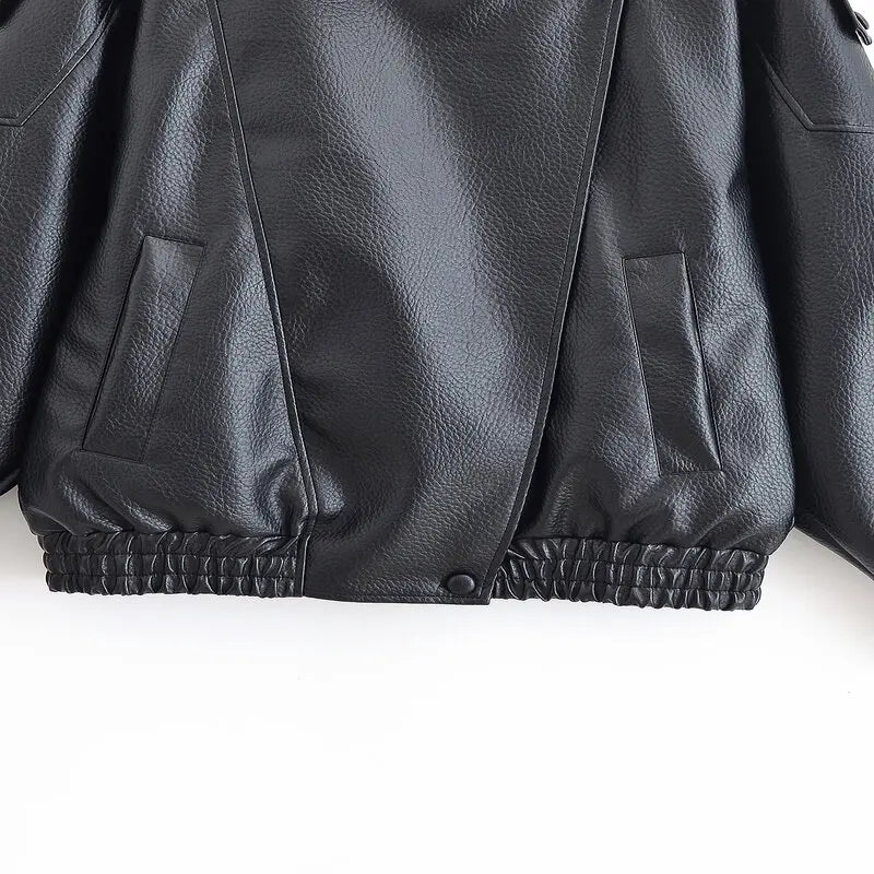 Loose Design Women's Leather Jaet Lychee Pattern ort Outerwear Autumn New Sle European Sle Ladies Faion 2025