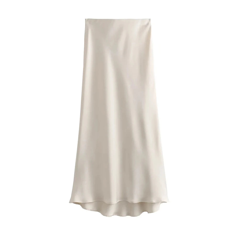 Women 2025 Satin Black Skirt Women High Waist Long Skirts for Women Summer White Midi Skirt Office Elegant Daily Skirts