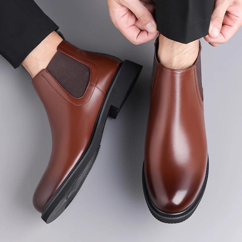 Casual Leather Mens Chelsea Boots Comfortable Male Business Shoes Fashion Men Ankle Boots Classic Outdoor Botas High Top Shoes