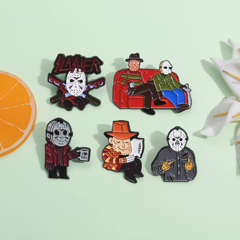 Halloween Horror Brooch Enamel Pins Custom Masked killer Brooches Lapel Badges Funny Jewelry Gift for Friends