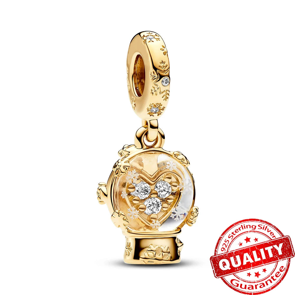 Sparkling Gold Monstera Leaf Charm Fit Original Bracelet 925 Sterling Silver Shark Tooth Mini Charm for Girls Party Jewelry