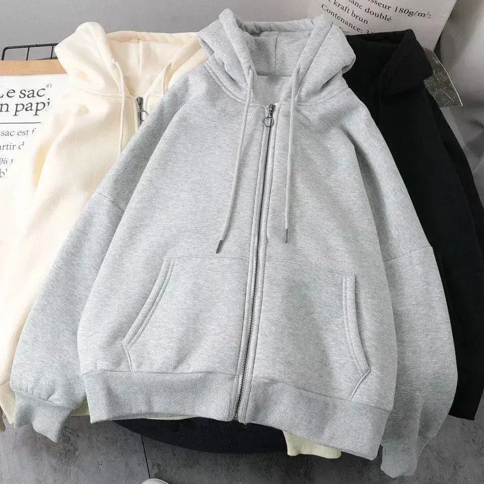 American Y2K New Fashion Trend Fleece Padded Zipper Hoodie Women Street Hip Hop Joker Loose Sweatshirt Couple Casual Punk Hoodie