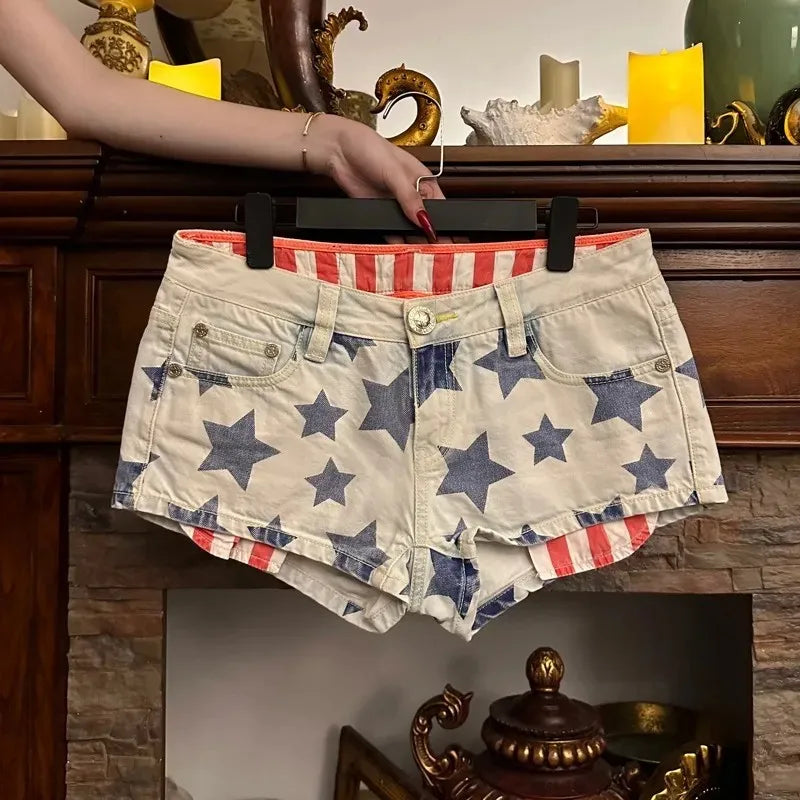 Light Colour Star Fresh Pattern Hip Hop Mini Denim Shorts Korean Style Street Sweet Girls Versatile Basics Shorts Summer Pants