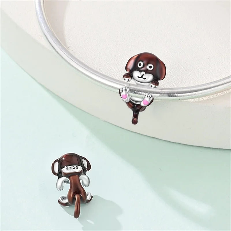 Original 925 Sterling Silver Charms Beads Cute Cat Dog Tiger Koala Animal Charm Pendant For Women Fine DIY Birthday Jewelry Gift