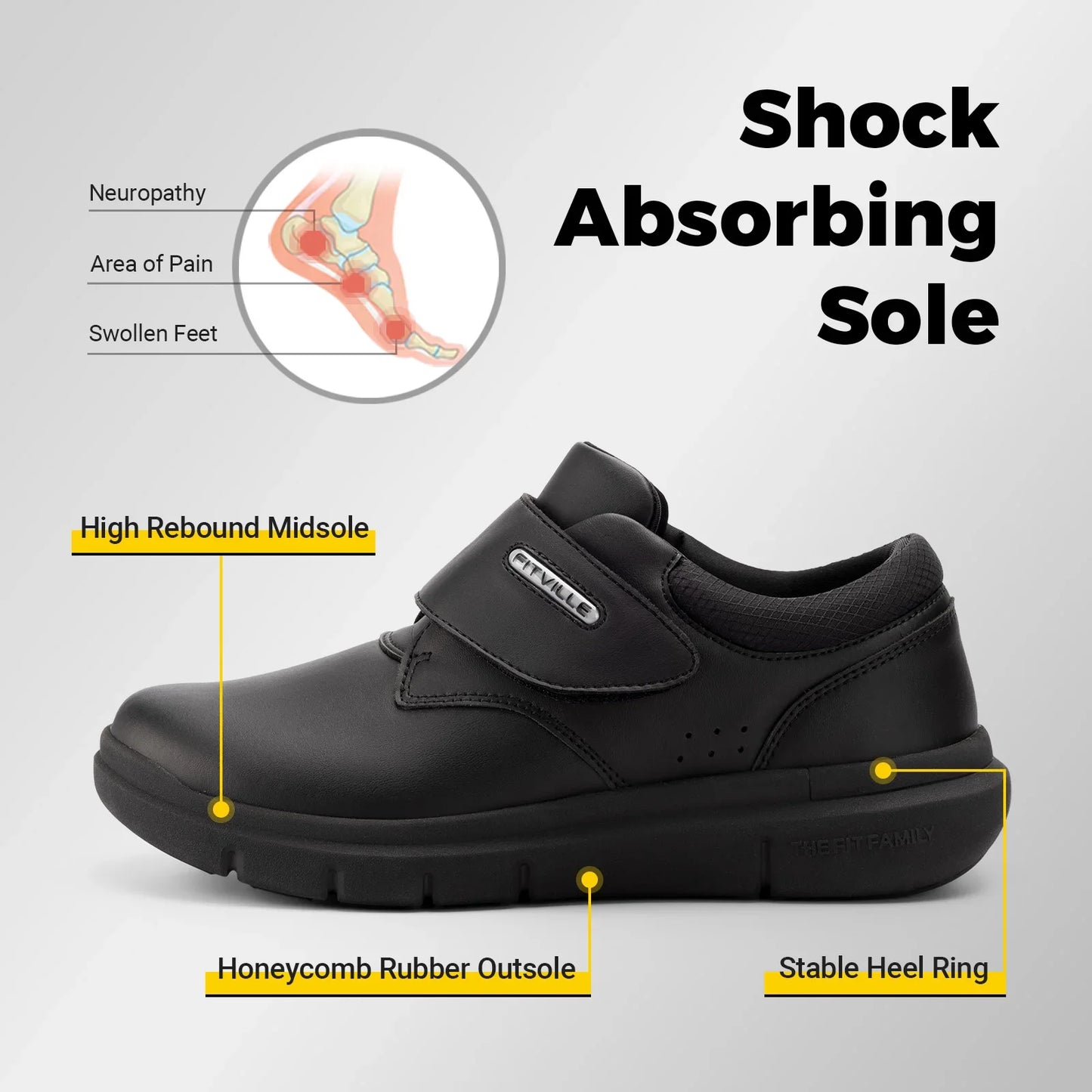 Extra Wide Men'S Shoes Leather Diabetic Walking Shoes For Elder Orthopedic Toes Swollen Feet Non-Slip With Arch Support