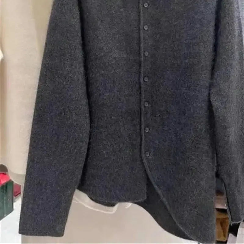 Limiguyue High-end Thick Velvet Sweater Cardigan Women Autumn Winter Turtleneck Irregular Cashmere Knitted Jacket Versatile 321P