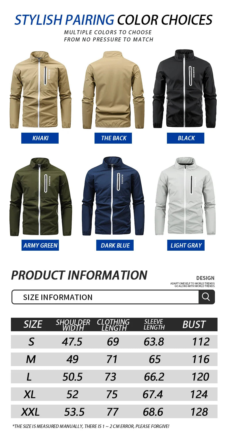 Outdoor Running Sports Jacket Mens Autumn New Casual Vertical Collar Loose Windproof Coat Hiking Fishing Zipper Baseball Jackets