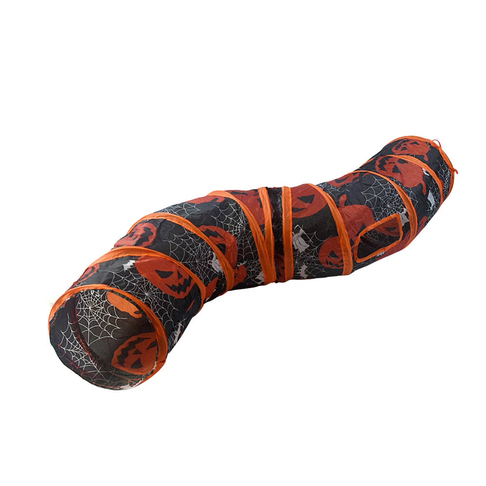 S/T Shape Halloween Print Pet Cat Tunnel Collapsible Hole Indoor Outdoor Tube Kitty Tunnel Cat Toy Space-Saving Cat Training Toy