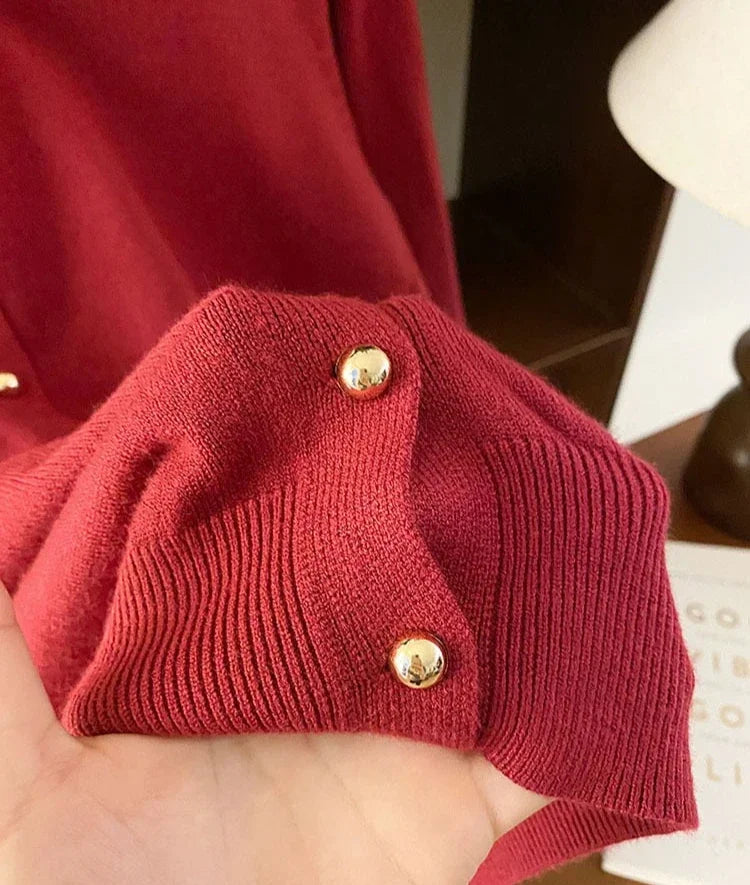 AOSSVIAO 2025 Autumn Winter Cardigan Women's Tops Retro Single Breasted Female Casual Solid Long Sleeve Knitted Sweater