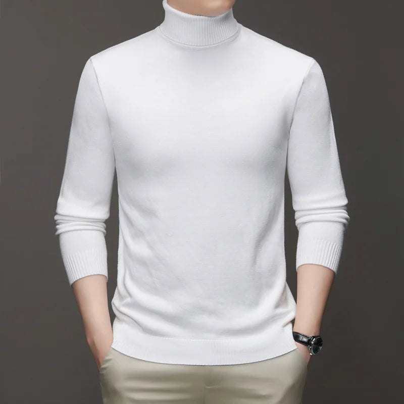 Autumn Mens High Quality Knitted Turtleneck Sweater Slim Fit Long Sleeve Anti-pilling Pullover Solid Color Trend Men Streetwea