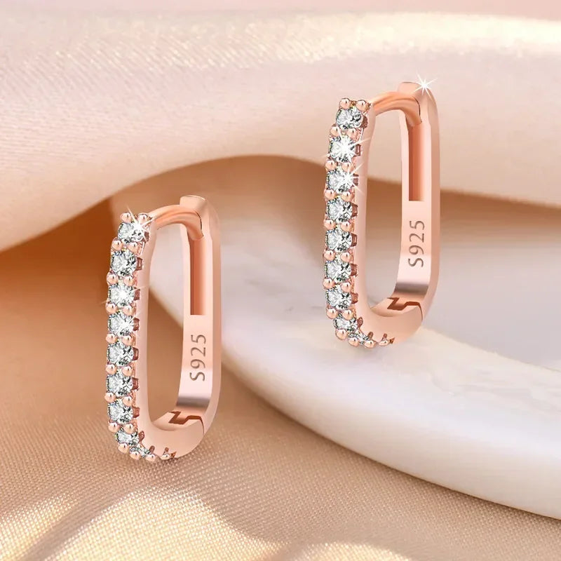 Fashion kpop 925 Sterling Silver luxury Crystal Jewelry Zircon Circle Hoop Earrings for Woman Lady Wedding Party Holiday Gifts