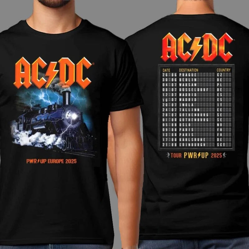Are You Ready for ACDC? PWR UP 2025 Australia Tour Map Double-sided Printed Unisple T-shirt, High-quality Luxury Brand Ins Y2k