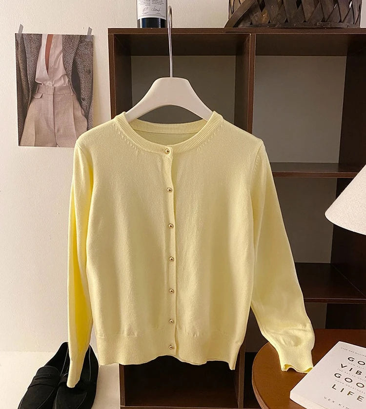 AOSSVIAO 2025 Autumn Winter Cardigan Women's Tops Retro Single Breasted Female Casual Solid Long Sleeve Knitted Sweater