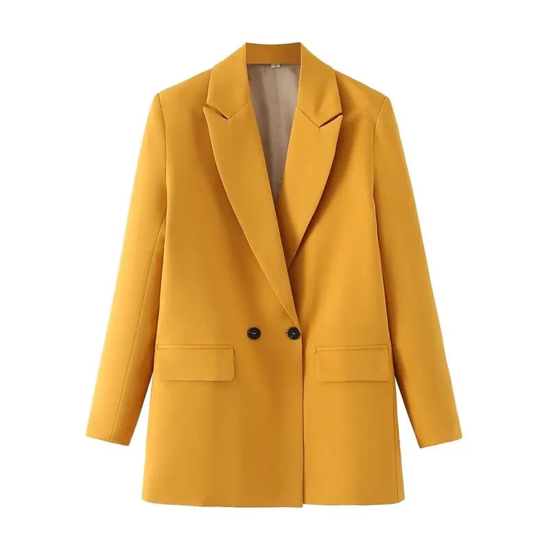 New Women's Double-Breasted Suit Jaet Casual Top 2 Colors Commute Sle Straight Cut Polyester Long Sve Pure Color