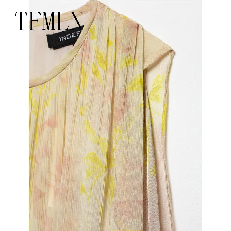 TFMLN Summer Luxury High-End Women Shirt 2025 New Puff Sleeve Chiffon Blouse Back Button Fashionable Feel Beach StylePrint Tops