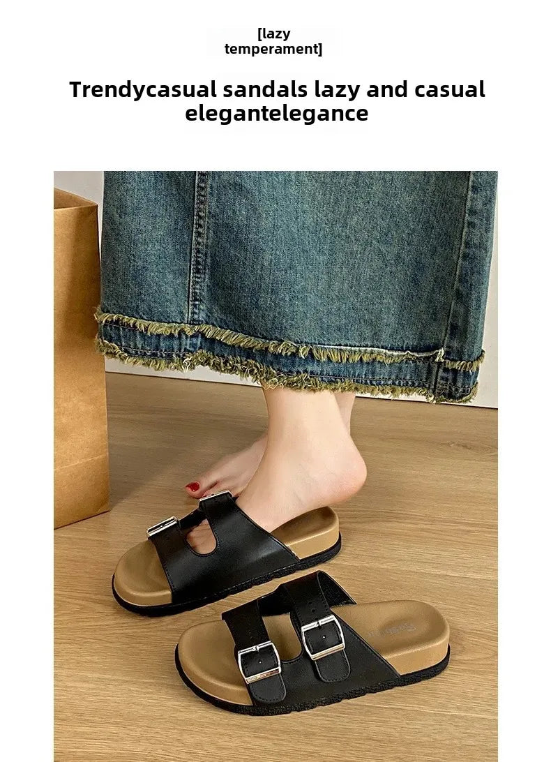 Women's Belted Sandals Roman Style PVC Material Open Toe Metal Decorated Flat Heels Spring Summer Outdoor Wear Fashionable Versa