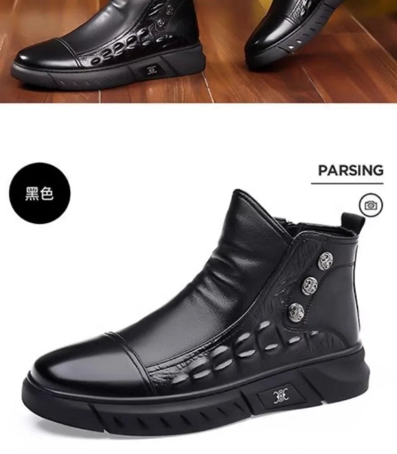 Luxury Men Boots Fashion High-top Platform Boot Classic Business Casual Leather Boots Winter Plush Warm Cotton Boots for Men2025