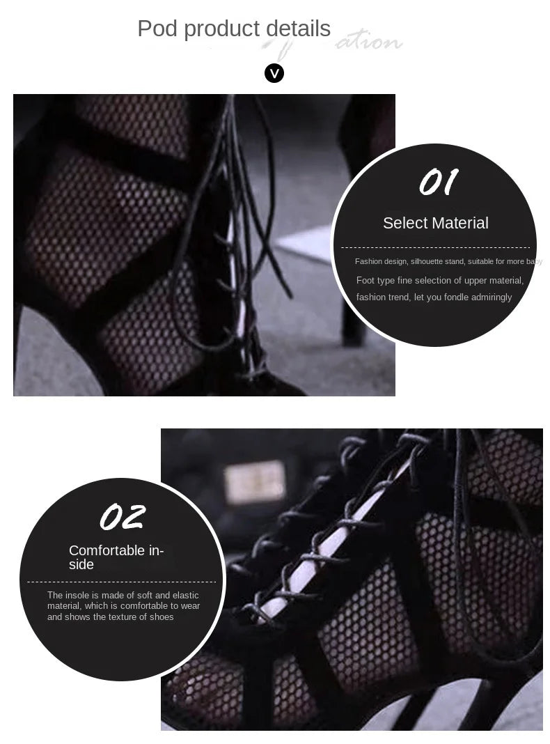 New Fashion Show Black Net Fabric Cross Strap Sexy High Heel Sandals Woman Shoes Pumps Lace-up Peep Toe Sandals Casual Mesh