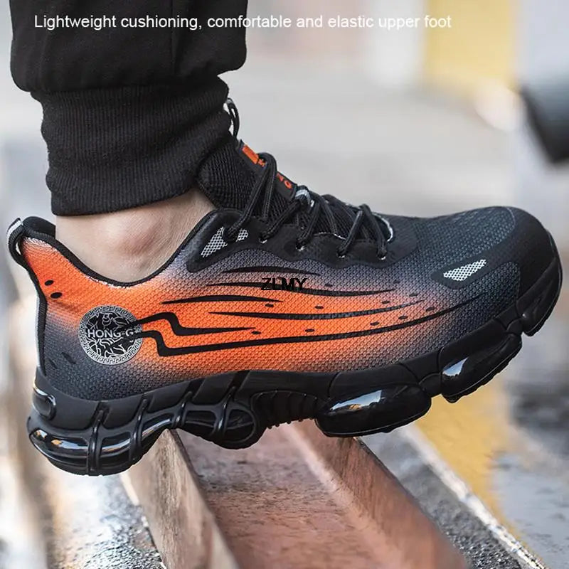 Men Air Cushion Sport Safety Shoes Fashion Steel Toe Sneakers Anti-smash Anti-puncture Protective Shoes Man Safety Work Boots