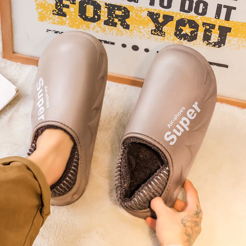 Winter Men Warm Slippers Cotton Slippers Outdoor Indoor Warm Shoes Men's Couple Home Bedroom Plush Slippers Big Size 46 47 48 49