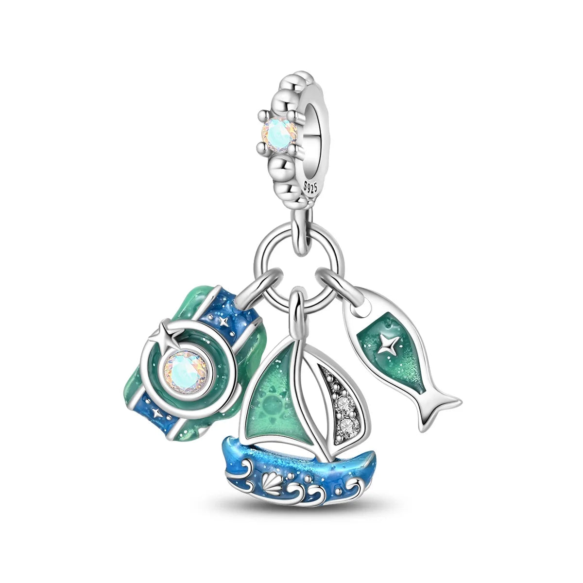 New 925 Sterling Silver Gradient Blue Four-leaf Clover Pink Iris Charm Fit Original Bracelet DIY Jewelry Accessories Beads