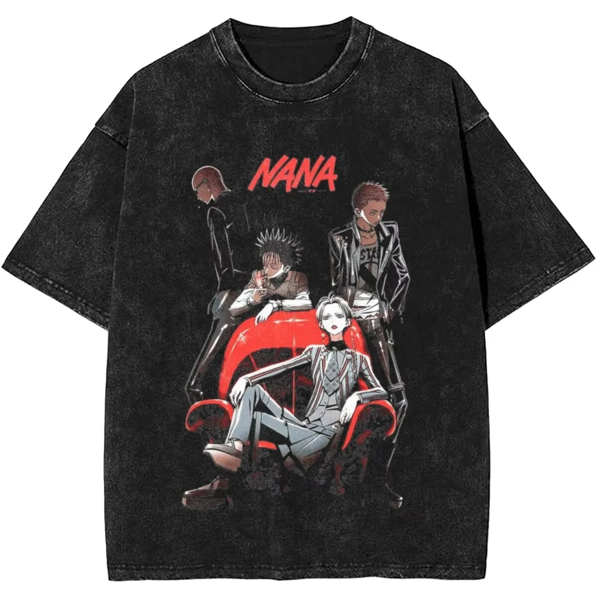 Men's Women Manga Black Stones Nana Vintage Washed T Shirts Trendy Tee Couple Summer Aesthetic Casual Clothing Hip Hop Oversized