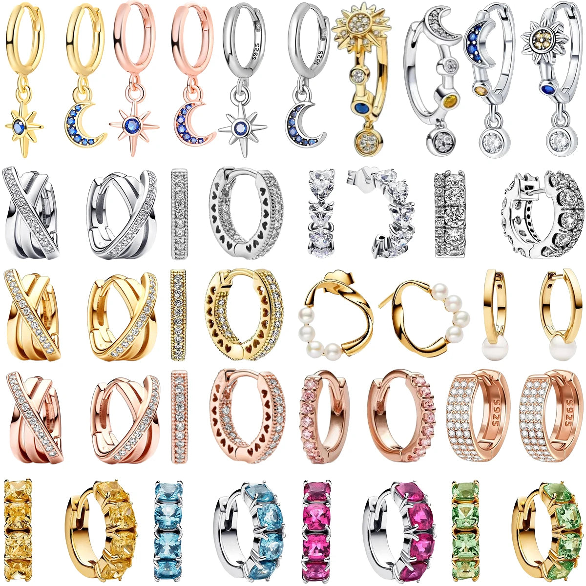 Sparkling Colorful Hoop Earrings 925 Sterling Silver Hypoallergenic Jewelry Embellished With Zircon Elegant Luxury Style Female