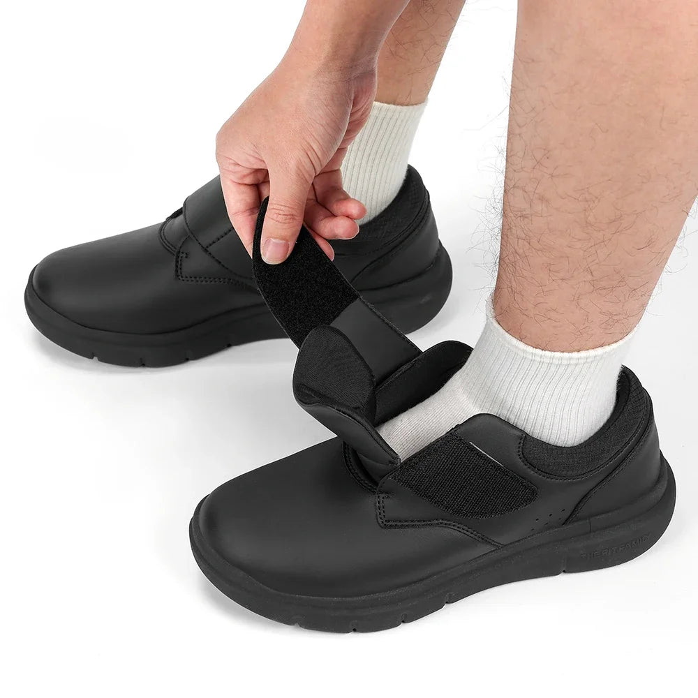 Extra Wide Men'S Shoes Leather Diabetic Walking Shoes For Elder Orthopedic Toes Swollen Feet Non-Slip With Arch Support