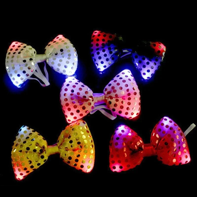 10pcs Blinking Light Up Sequin Bow Tie Necktie Gift Glow Party Luminous Neck Wear Cosplay Birthday Halloween