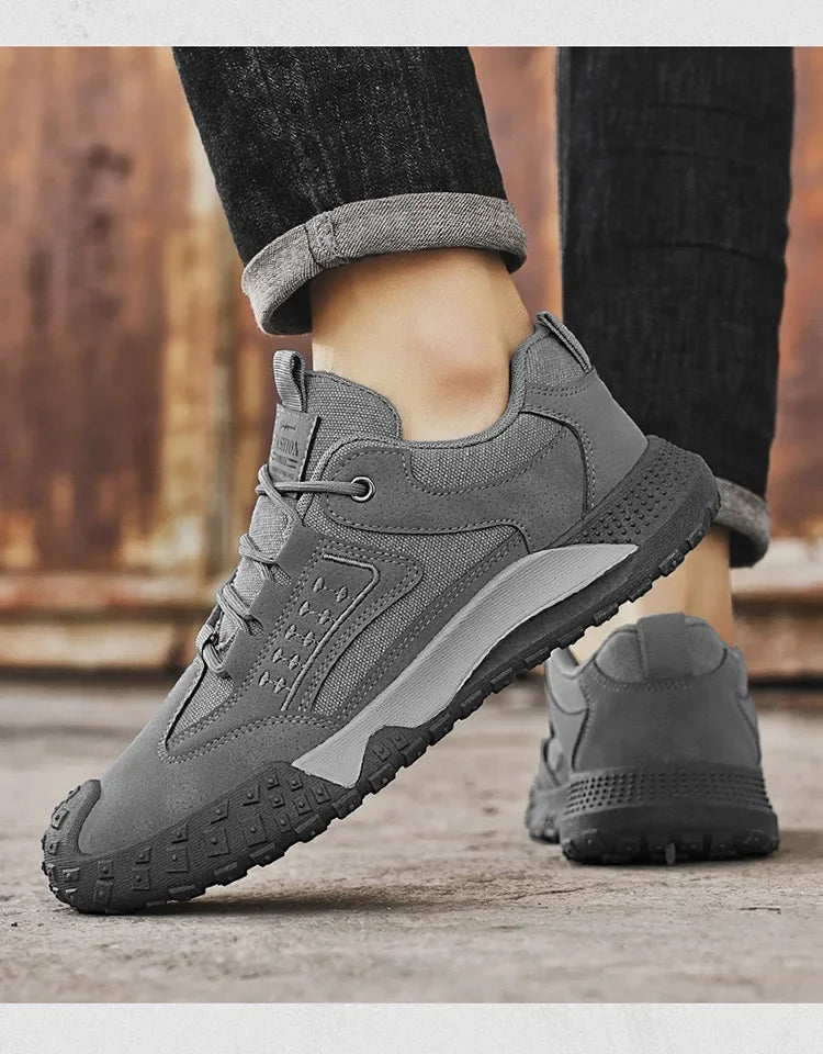 Men's Breathable Closed-Toe Hiking Shoes Non-Slip Lace-Up Low-Cut Casual Athletic Shoes Durable Outdoor Walking Sneakers for Men