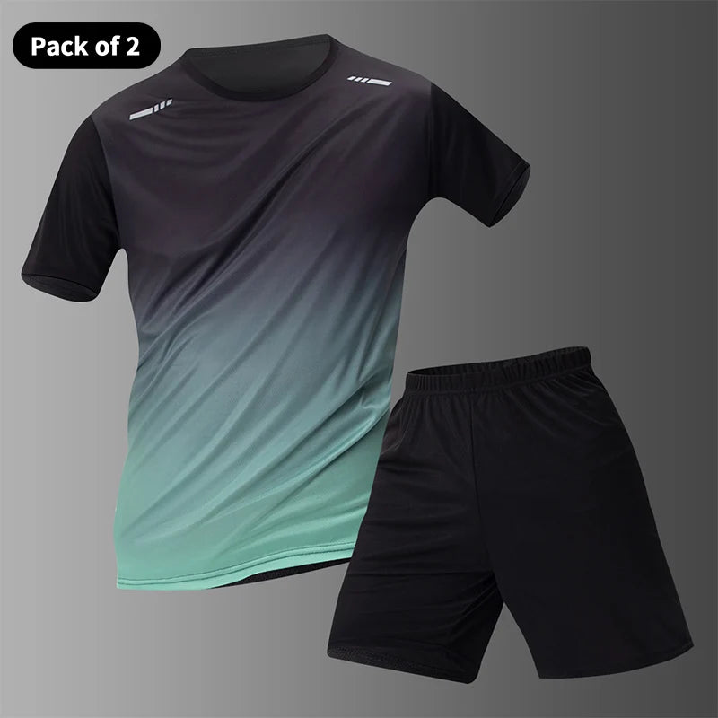 1/2/4/6-piece Men's Seasonal Sports Style Gradient Quick Drying Multi-color Short Sleeved Top Casual Running Black Shorts Set