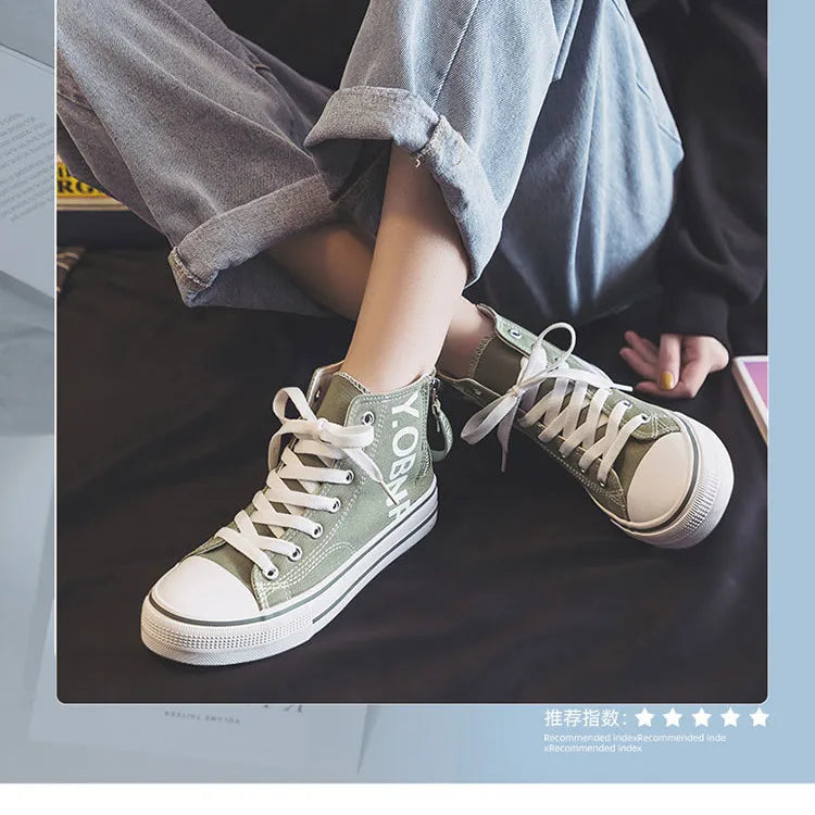 Fashion Purple Womens Canvas Shoes Spring and Autumn High Top Woman Shoes Zipper Breathable Canvas Sneakers Women Vulcanize Shoe