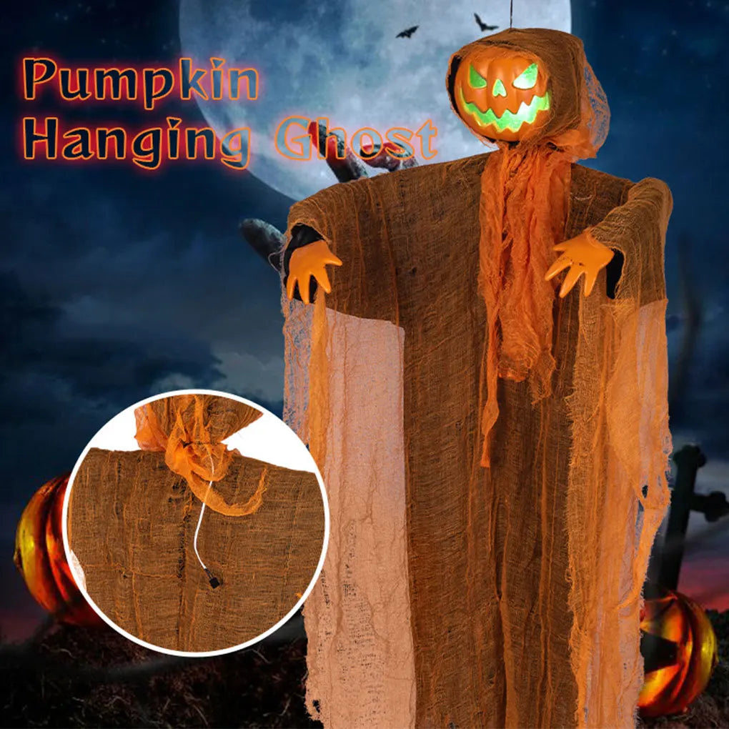 1PC Halloween Pumpkin Party Decoration Hanging Head Green Light Rotating Pumpkin Glowing Sound Hanging Prop Courtyard