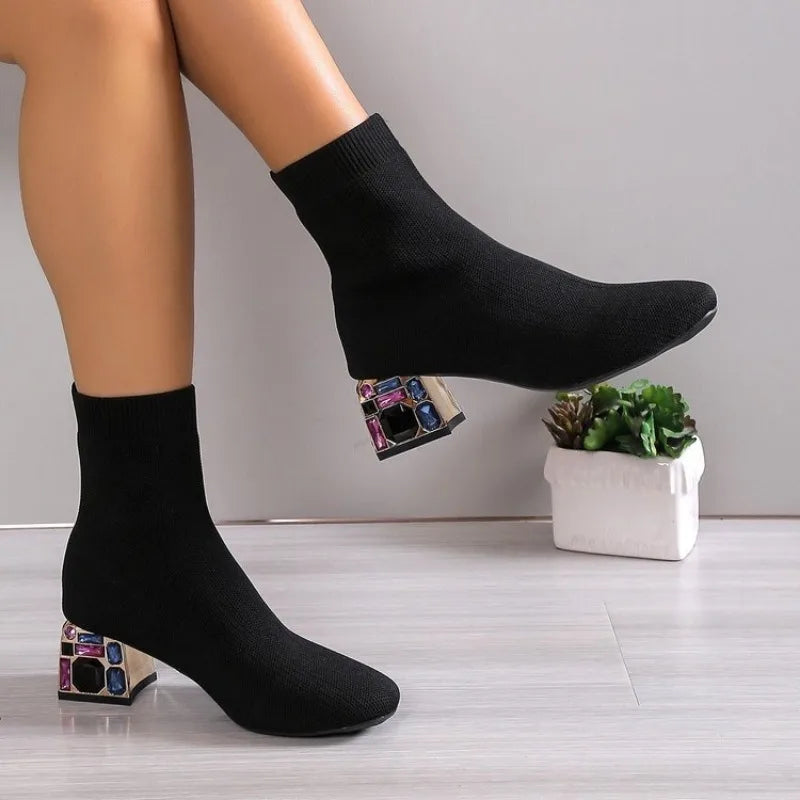 Elastic Socks Boots Women Fashion Ankle Boots Woman High Heel Thicks Heel Short Boots Ladies Sexy Platform Shoes Women Boot