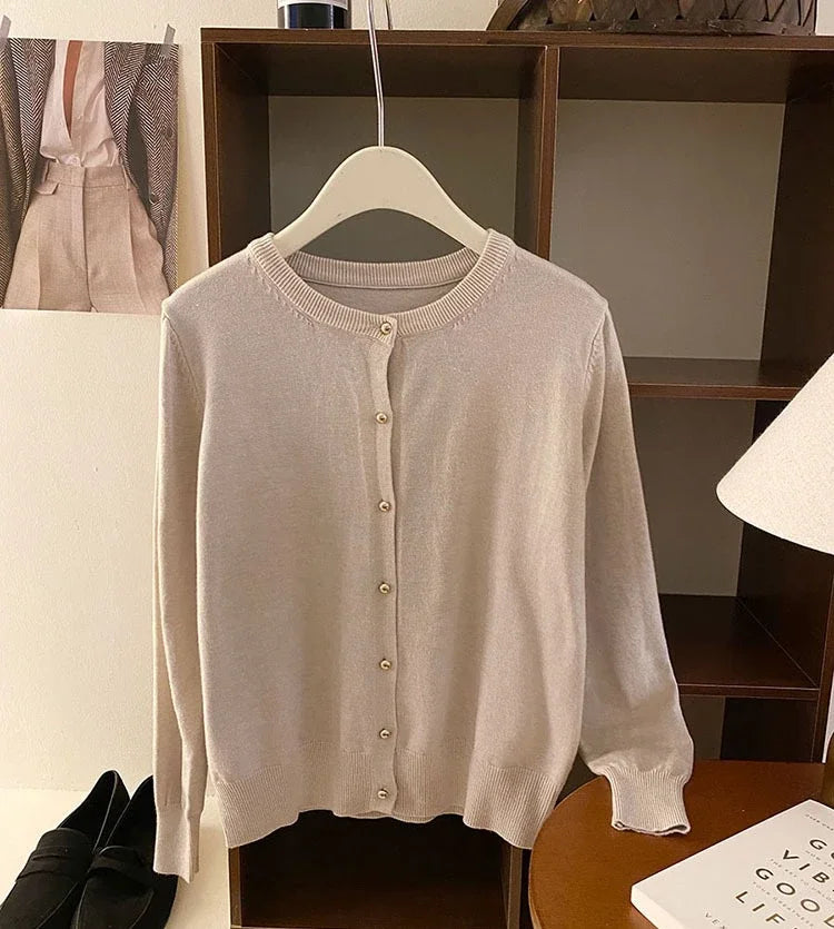 AOSSVIAO 2025 Autumn Winter Cardigan Women's Tops Retro Single Breasted Female Casual Solid Long Sleeve Knitted Sweater
