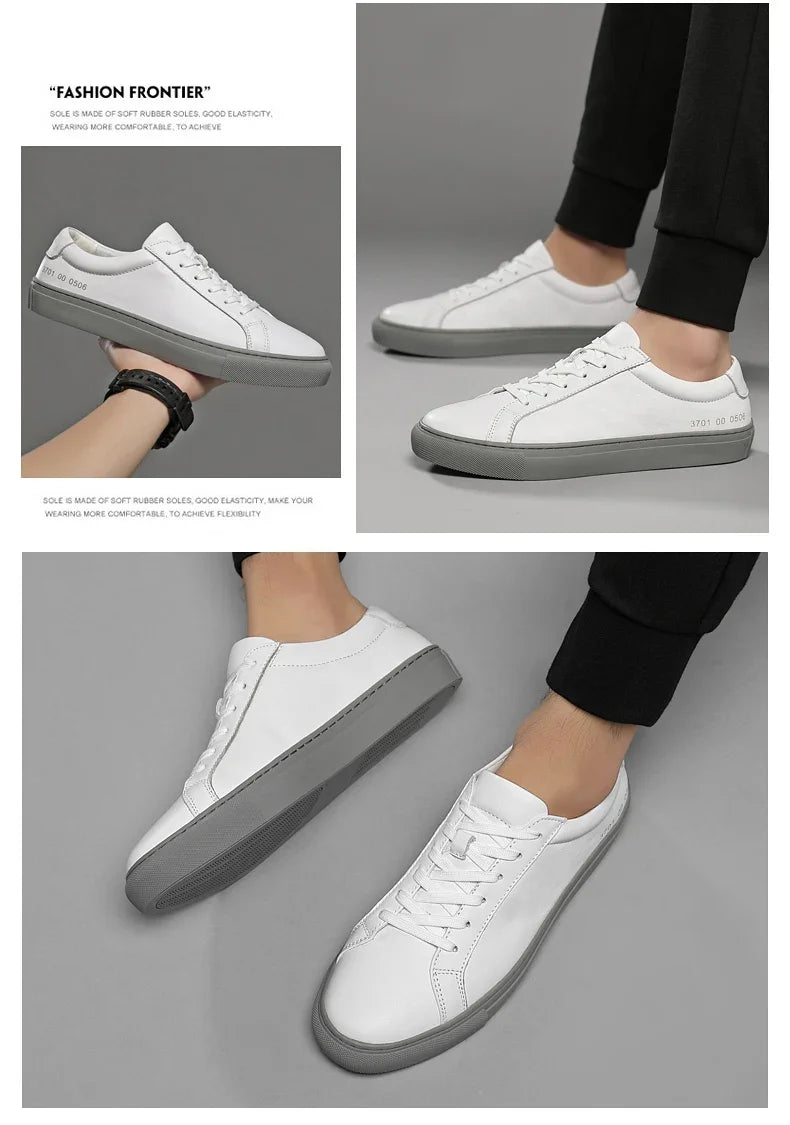 Italian Genuine Leather Men's Shoes 2024 Designer White Shoes Comfy Walking Shoes Lace-up Business Outdoor Zapatos Para Hombre