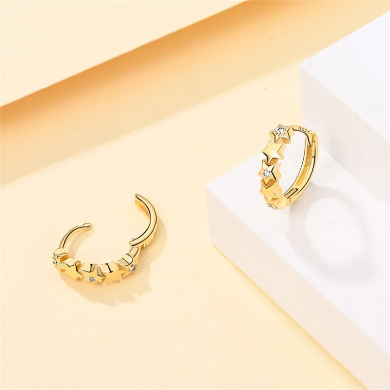 New in 925 Silver Color Gold Pearl Bee Irregularity Star Moon Earrings For Women 2024 Trending Fashion Jewelry Birthday Gifts