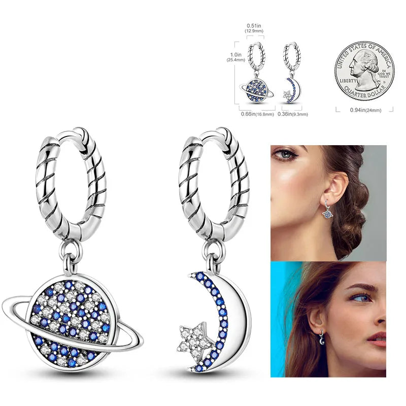 925 Silver Hoop Earrings For Woman Pendientes Zircon Heart Shape Star Eardrop Original Earring Fashion Jewelry