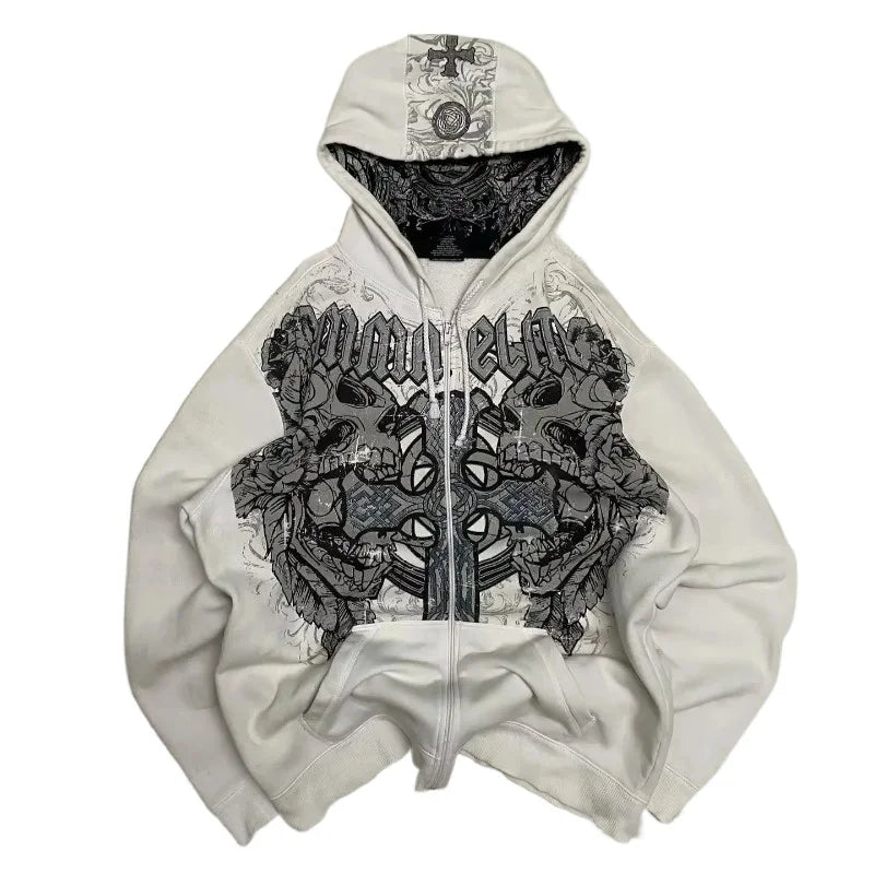 American Y2K New Fashion Trend Fleece Padded Zipper Hoodie Women Street Hip Hop Joker Loose Sweatshirt Couple Casual Punk Hoodie