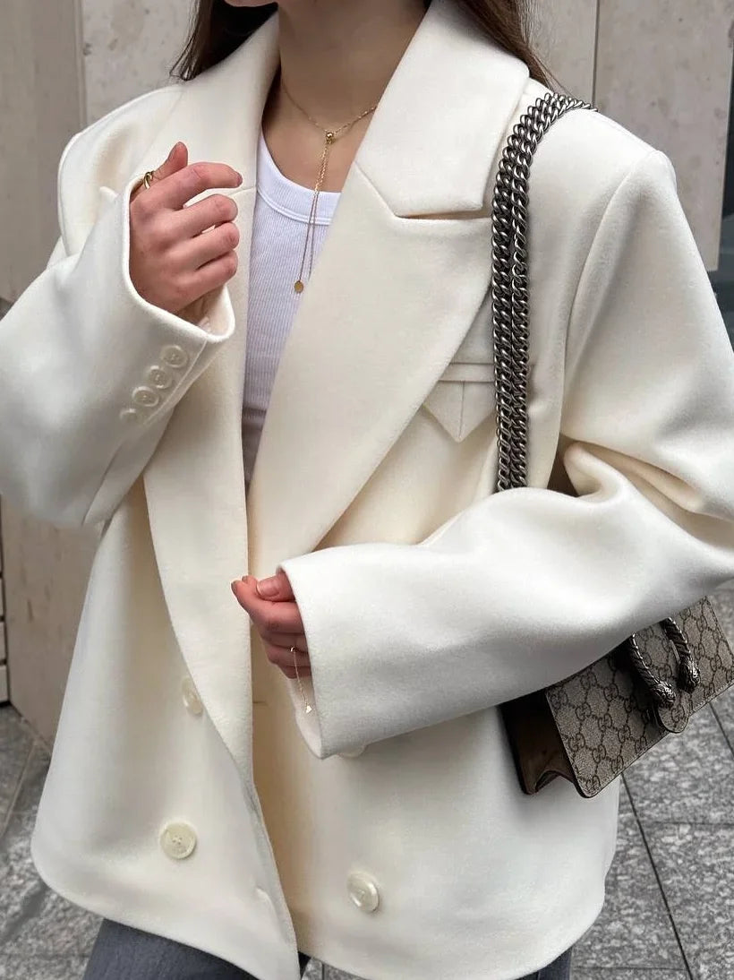 Oversized Wool Jackets Women Casual Cropped Coat Autumn 2025 Solid Color Long Sleeve Double Faced Lady Street Blazer Outerwears