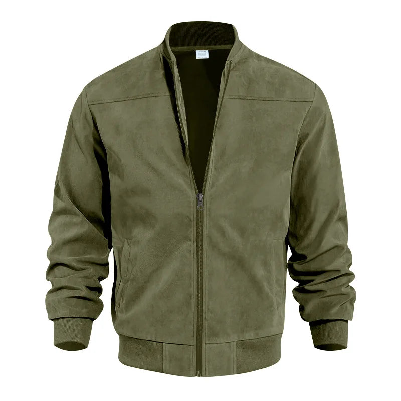Autumn Suede Solid Color Men's Zipper Jacket Casual Retro Long-sleeved Cardigan Jacket