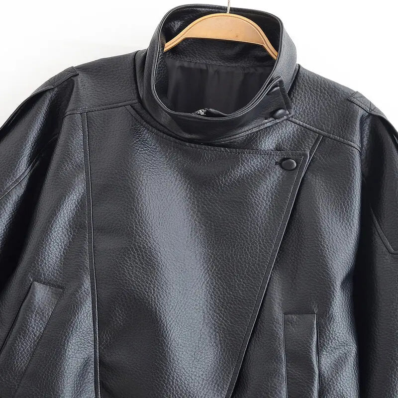 Loose Design Women's Leather Jaet Lychee Pattern ort Outerwear Autumn New Sle European Sle Ladies Faion 2025