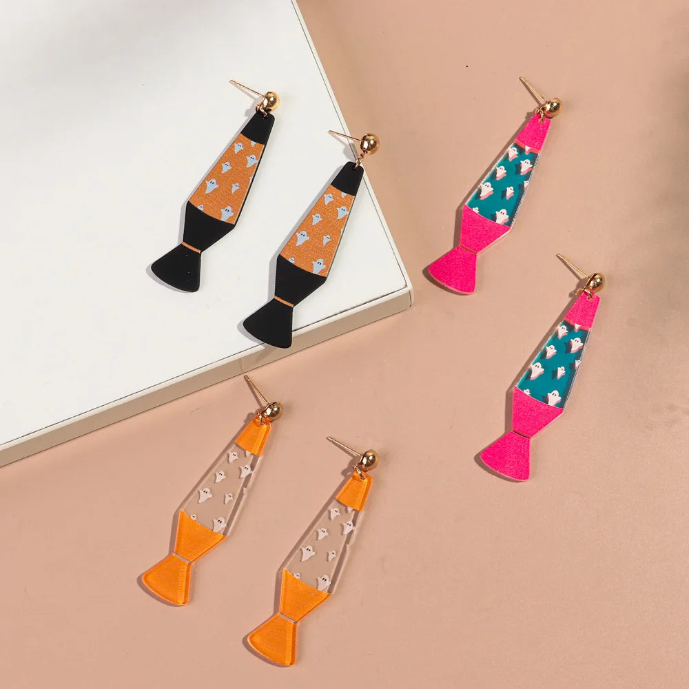 Halloween Day Acrylic Iridescent Colorful Lava lamp Earring for Women Cartoon Ghost Wave Point Drop Earrings 2024 Jewelry