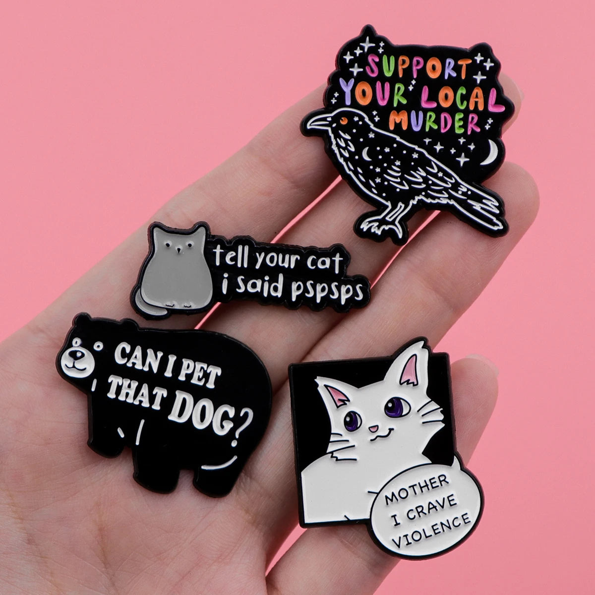 Cute Cat Enamel Pin Funny Bear Brooch Pines Lapel Pins Crow Badge Clothing Accessories Halloween Jewelry Friends Gifts