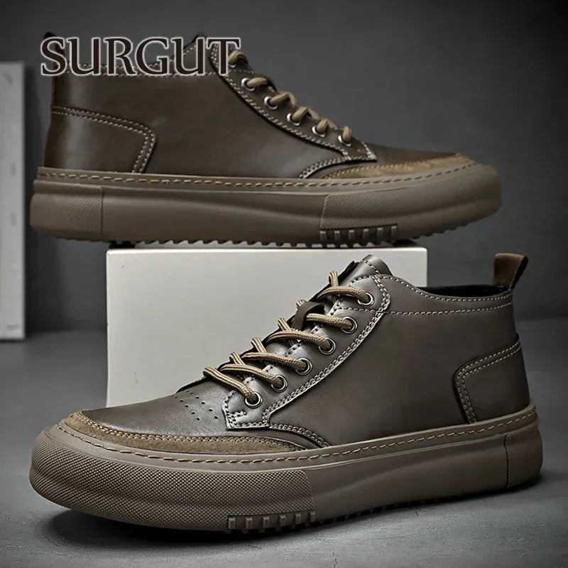 SURGUT Autumn Winter New Luxury Men's Leather Shoes Comfortable Oxford Fashion Walking Shoes Non-slip Rubber Sole Man Shoes