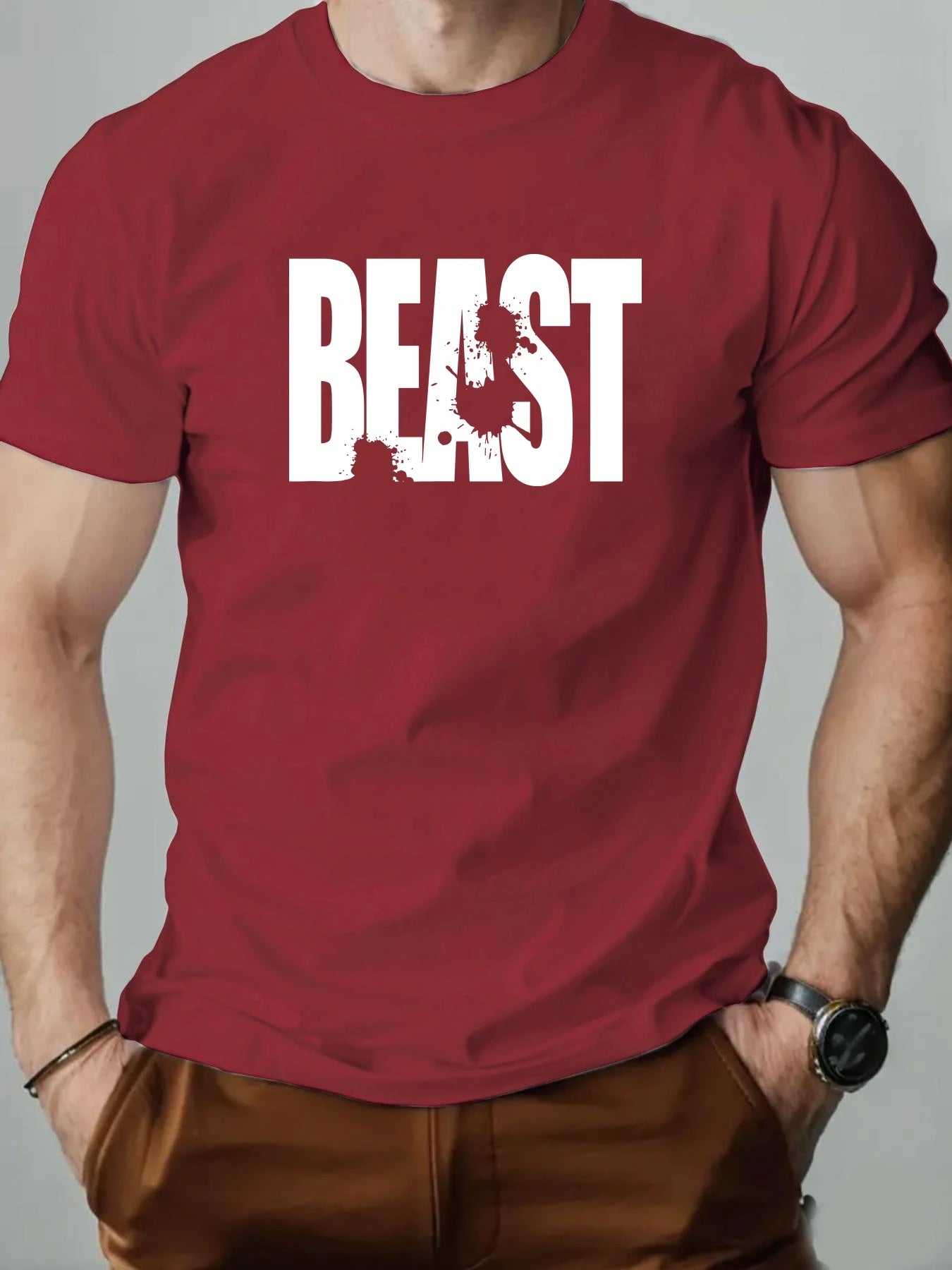 Men's 100% Cotton T-shirt BEAST Print Short Sleeve Top Casual Comfortable Breathable Summer Tee for Men 2025 New Fashion