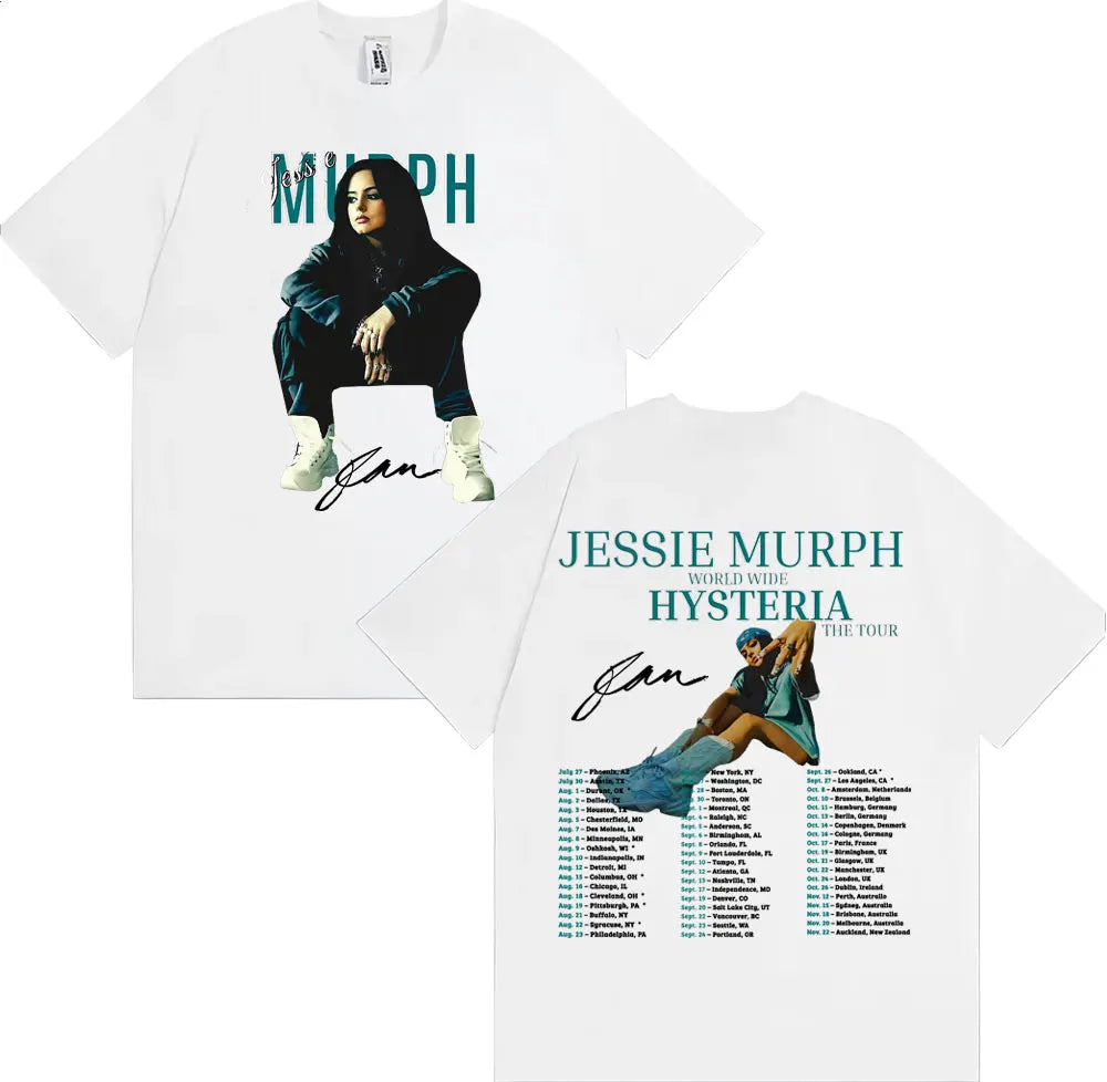 Jessie Murph Worldwide Hysteria Tour 2025 Women's Graphic Summer 100% Cotton Printing T-shirts Vintage Hip Hop Fashion Y2K