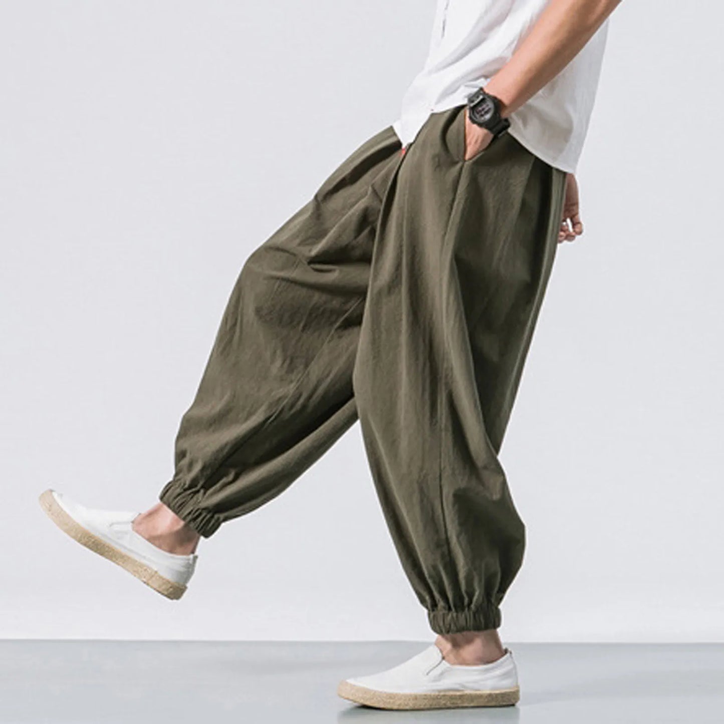 New Oversize Men Loose Harem Pants Autumn Chinese Linen Overweight Sweatpants High Quality Casual Brand Trousers Male
