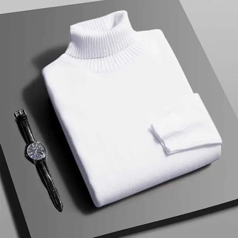 Autumn Mens High Quality Knitted Turtleneck Sweater Slim Fit Long Sleeve Anti-pilling Pullover Solid Color Trend Men Streetwea